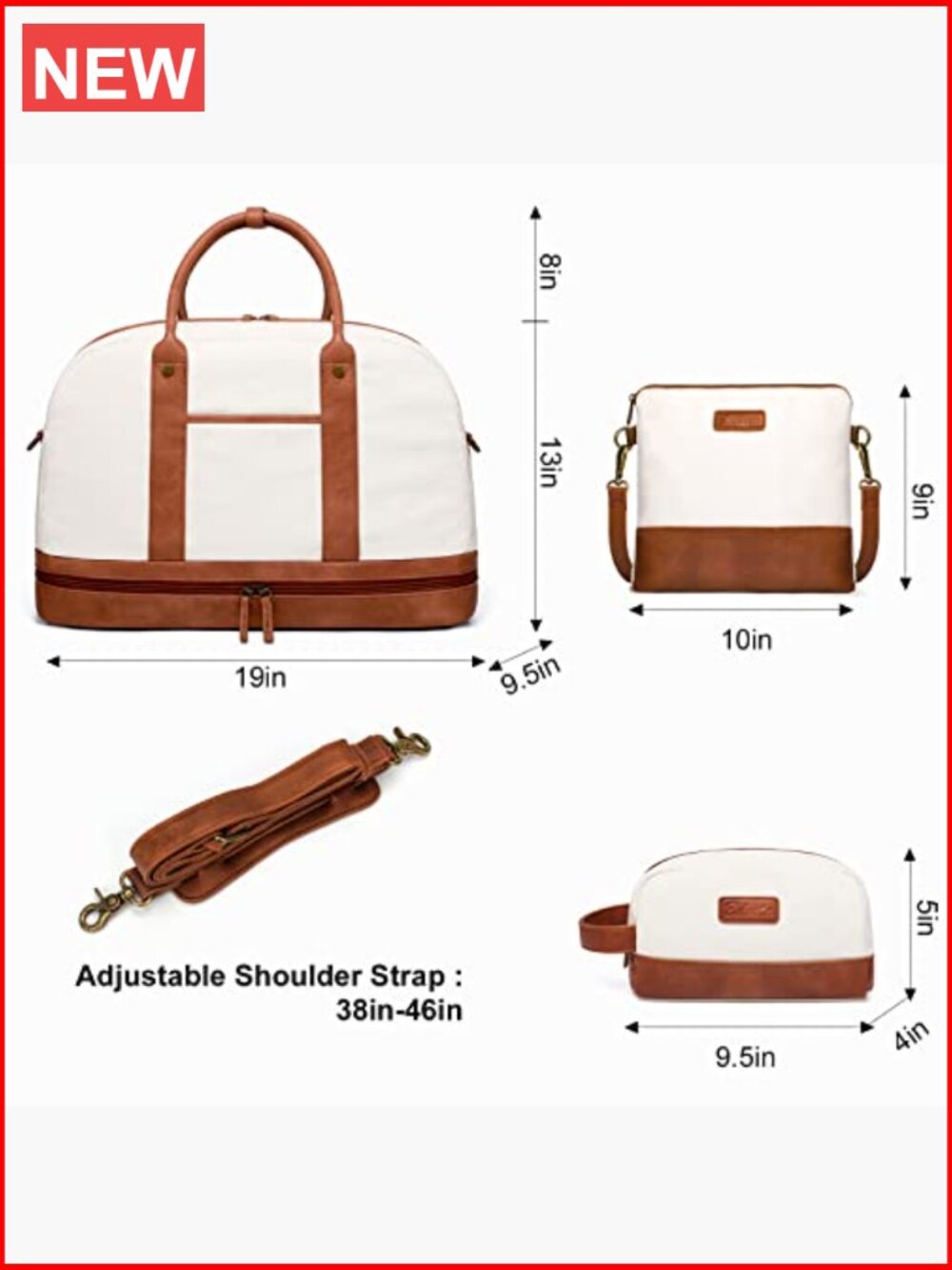 Canvas Overnight Duffle Bag with Shoe Compartment Large Travel Tote - Picture 6 of 7